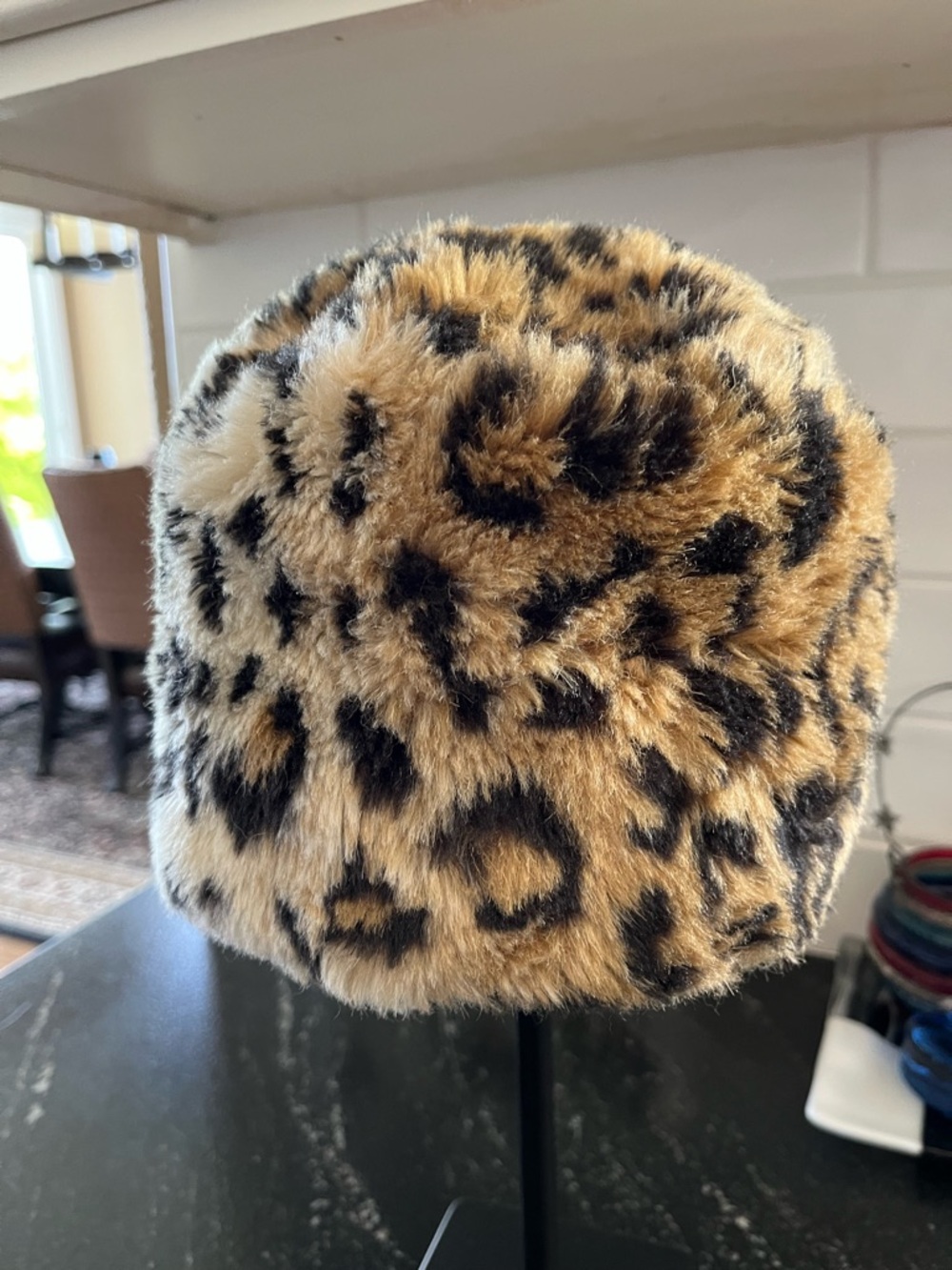 Cheetah Print 1960’s Style Pillbox Faux Fur Winter Hat One Size